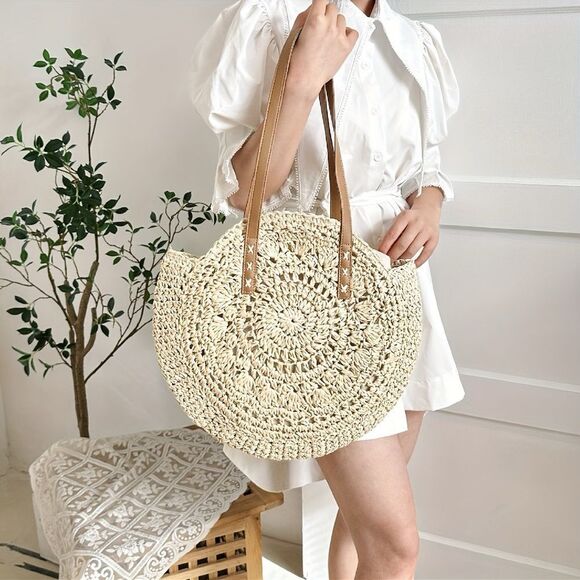 Cream Straw ShoulderTote Bag - Picture 2 of 8